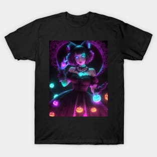 Halloween Spooky Neon Black Magic Witch T-Shirt